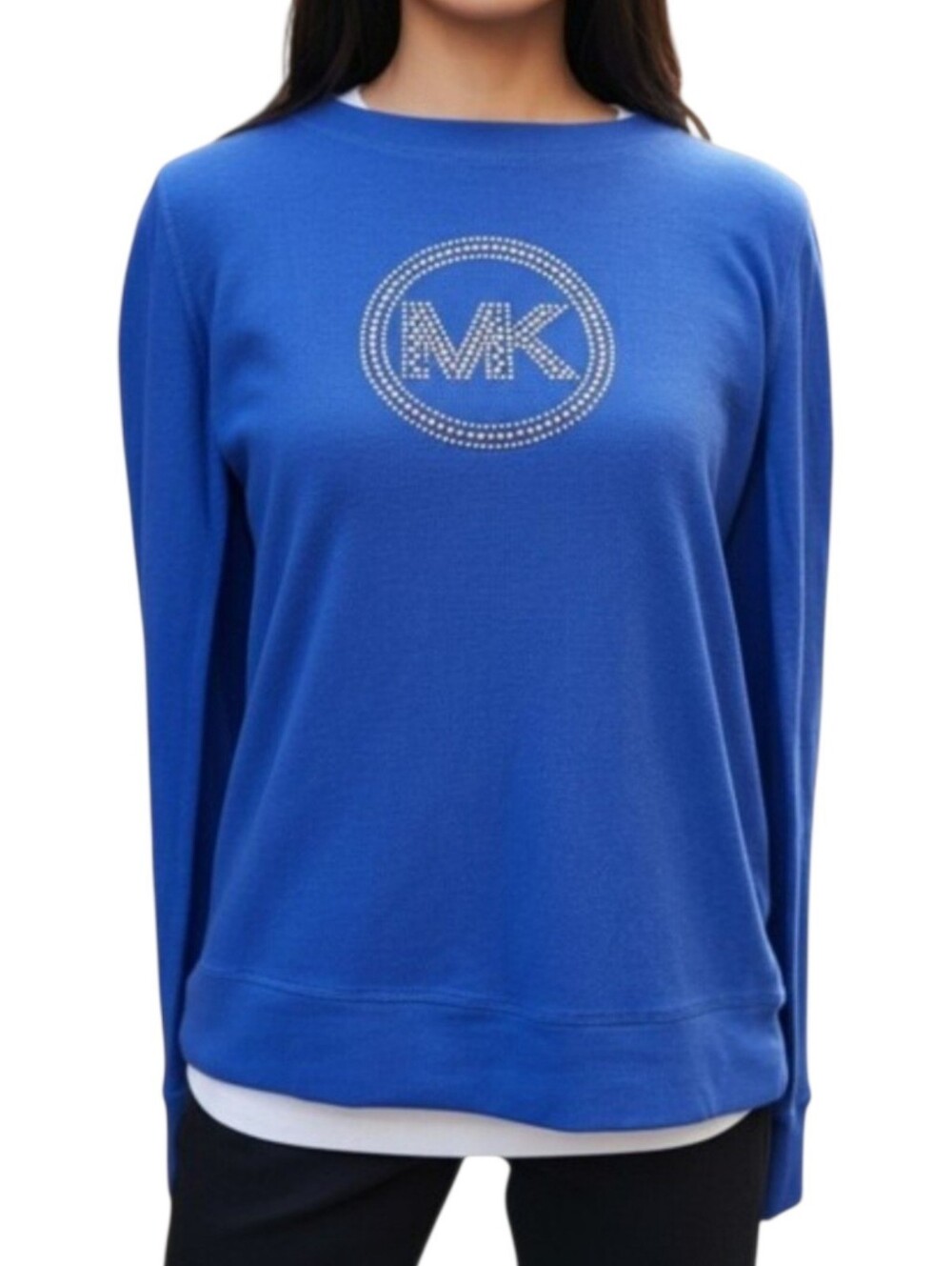 Michael Kors Royal Blue Long-Sleeve Top with Crystal MK Logo